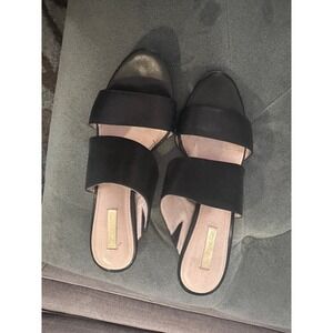 Louise et Cie Black‎ Leather Block Heel Sandals Mules Slides Shoes